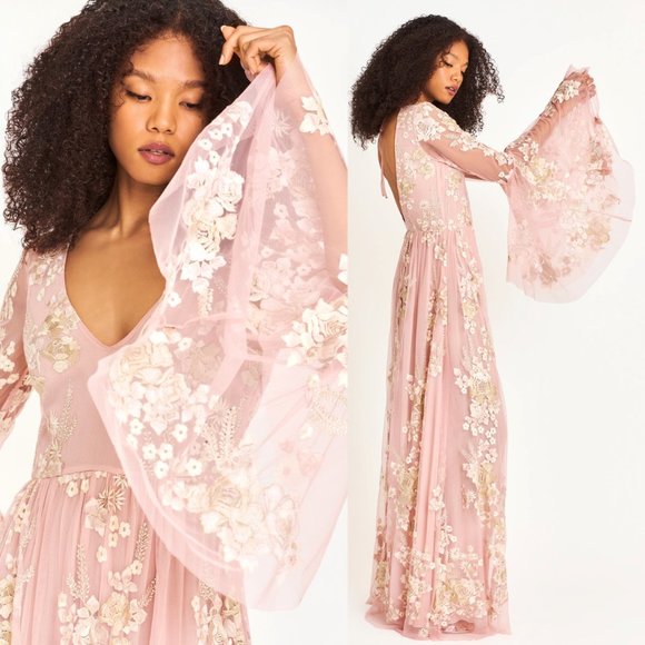 LoveShackFancy NEW Brixton Pink Lace Long Sleeve Formal Maxi Dress Size 6 - Picture 4 of 14